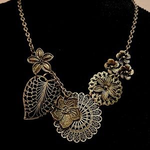 Eclectic floral, metal necklace